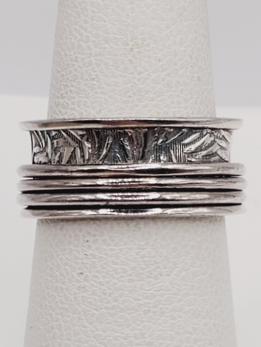 Multi Band Textured 925 Sterling Silver Fidget Spinner Ring
